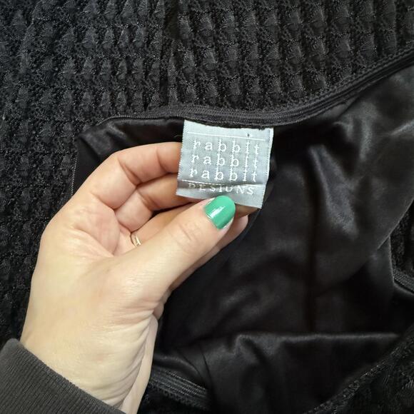 Vintage Black Textured Whimsigoth Patterned Rabbit Rabbit Rabbit 90's Witch 8M - Picture 4 of 6